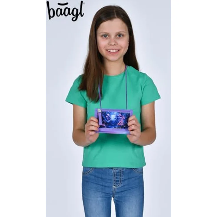 Baagl Brustbeutel Kinder, Geldbörse für Mädchen mit Münzfach und Kordel, Mini Portemonnaie im Axolotl-Design – Bild 5