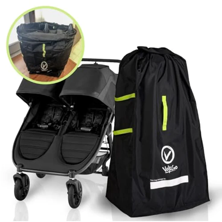 V VOLKGO Kinderwagentasche fürs Flugzeug, große Reisetasche für Jogger- und Doppelkinderwagen, robust und wasserabweisend, inkl. gepolsterte Rucksackgurte – Bild 2