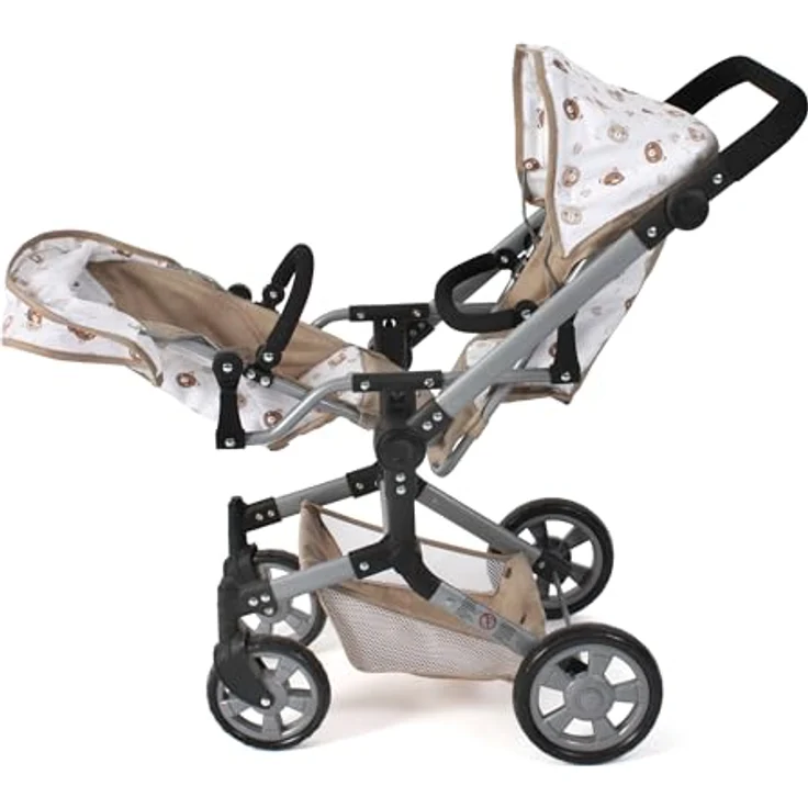 Bayer Chic 2000 - Puppenwagen Linus Duo, Zwillingspuppenwagen mit höhenverstellbarem Schiebegriff, inklusive Puppenautositz und Babywanne, Bärchen beige – Bild 5