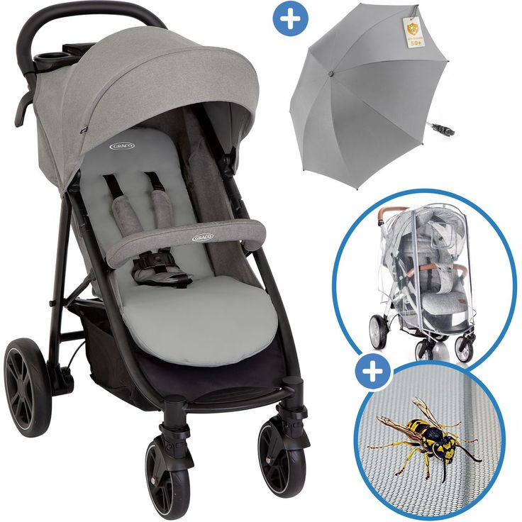 Graco Eezefold DLX Buggy & Sportwagen, Einhand-Faltmechanismus, Sonnenschirm mit UV-Schutz 50+, Regenschutz, Insektenschutz & Becherhalter, Lunar, inkl. Gratis Mobilitätsgarantie