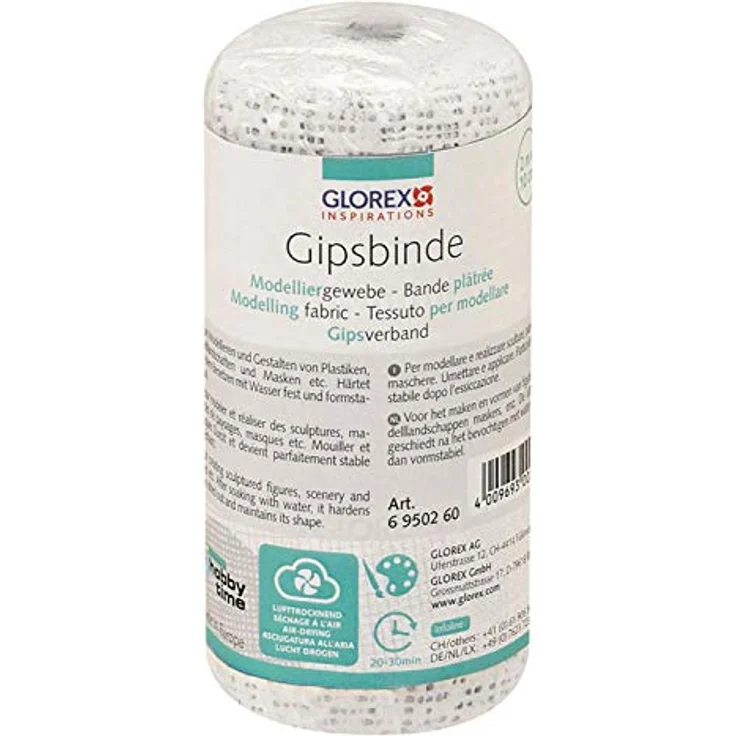 GLOREX 6 9502 60 - Keratex Gipsbinde, 10 cm x 2 m, hautfreundliches Modelliergewebe, zum Basteln und Modellieren, für Masken und Abdruck von Babybauch – Bild 1