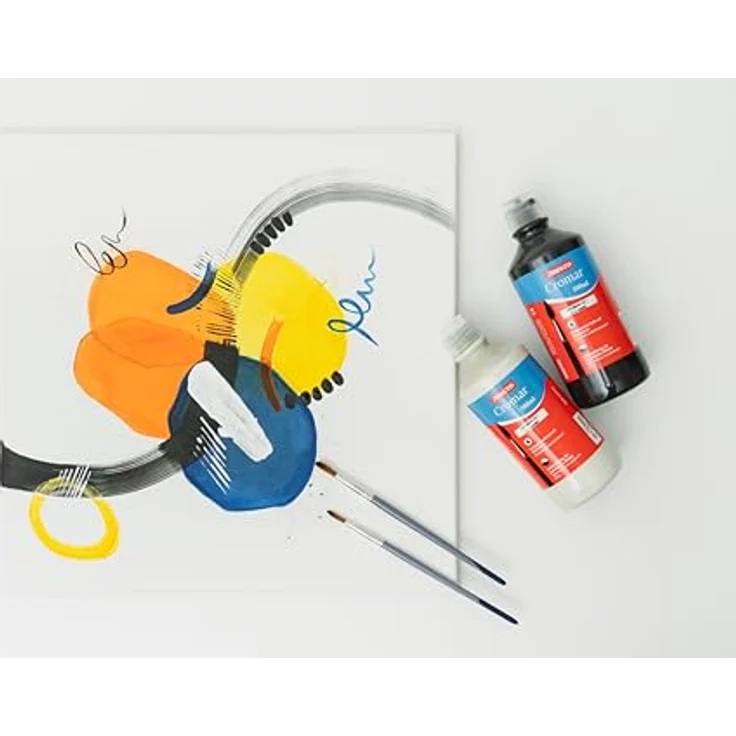 Aristo Acrylfarbe Cromar, Flüssigmalfarbe auf Wasserbasis, 500 ml, mittelgelb, hohe Leuchtkraft und ausgezeichnete Ergiebigkeit, ideal für Kindergarten und Schule – Bild 5