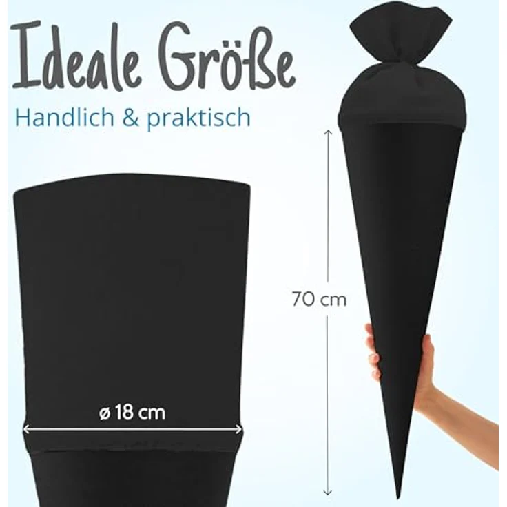 Bastelschultüte Schultütenrohling Zuckertüte Schultüte 70cm rund mit und ohne Filzverschluss (Schwarz mit Filzverschluss) – Bild 6