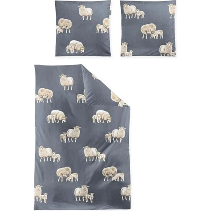 Irisette Feinbiber Bettwäsche Panda 8545 blau, kuschelig weich mit süßen Schaf-Motiven – Bild 2