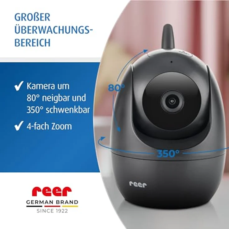 reer BabyCam Pro HD Move, digitales Video-Babyphone mit 5" HD-Bildschirm, 300m Reichweite, schwenk- & neigbare Kamera, Nachtsicht und 4-fach Zoom – Bild 5