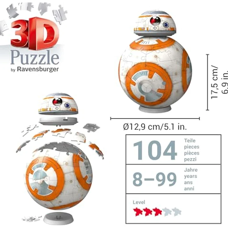 Ravensburger 3D Puzzle 11578 - Star Wars BB8 - Dreidimensionaler Puzzle-Ball ohne Klebstoff - Ideal als Geschenk für große und kleine Star Wars Fans – Bild 3