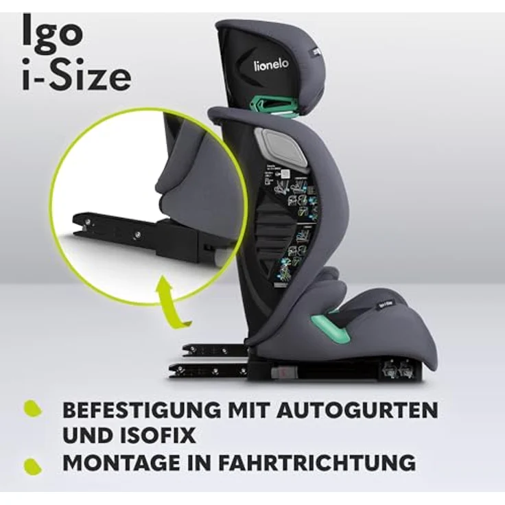 lionelo Autokindersitz IGO I-SIZE, 3-12 Jahre, 15-36 kg, Tri-Guard-Technologie, Memory Foam, (Set), schwarz – Bild 5