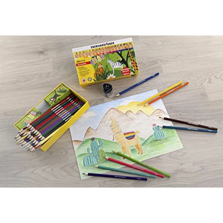 Eberhard Faber 514838 - Colori Stifte-Set mit 36 Sechskant-Buntstiften, 1 Bleistift und einem Spitzer, wasserfest und bruchsicher, im Kartonetui, Farb-Stifte zum Malen, Illustrieren und Zeichnen – Bild 4