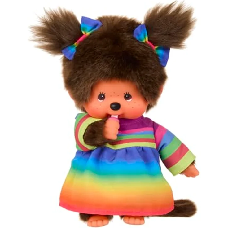 MONCHHICHI Monchhichi 20cm Mädchen im Regenbogen-Kleid mit zwei Zöpfchen, Kuscheltier – Bild 3
