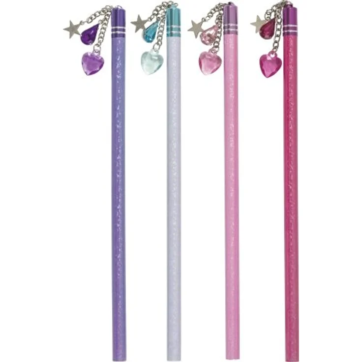 BRUNNEN Bleistift 1027366, Glitzer-Effekt HB, 180 mm, sortiert in 4 Farben (pink, rosé, violett, blau) mit Anhängern in Tropfen, Stern und Herz – Bild 2