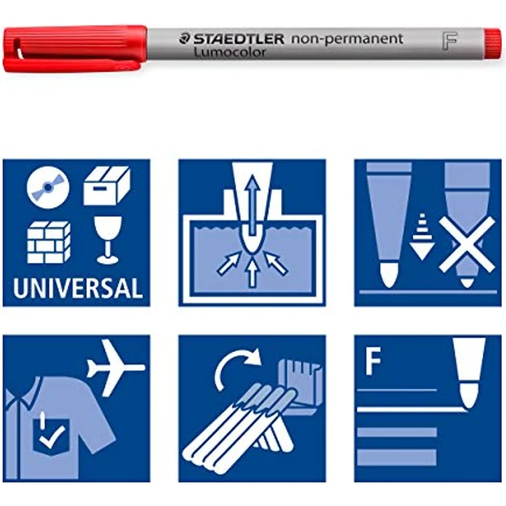 STAEDTLER Lumocolor Folienstifte rot 0,6 mm non-permanent, 10 Stück - lichtbeständig, schnell trocknend, Airplane safe – Bild 4