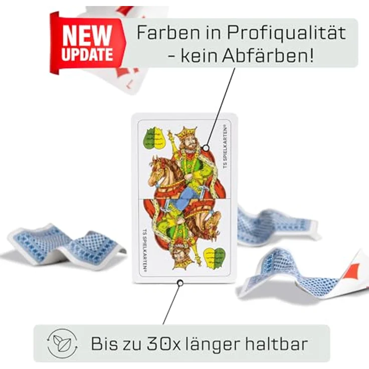 TS Spielkarten Doppeldeutsche/Schnapskarten, handgezeichnetes Kunststoff-Kartenspiel, wasserfest und reißfest, 36 Karten für 2 Spieler – Bild 5