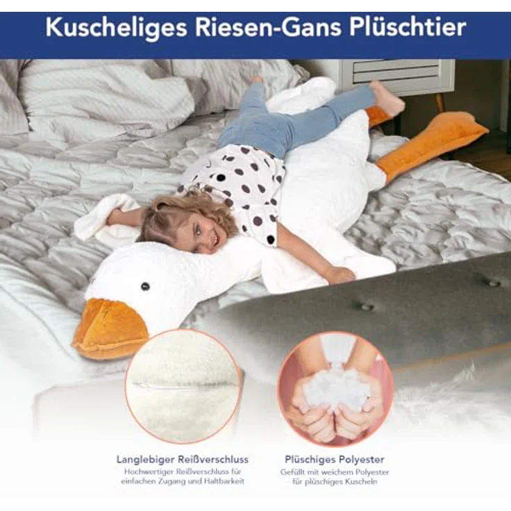 MKS Weiches Plüsch Ente Kuscheltier 190cm, Hypoallergener Entenkuschel mit maschinenwaschbarem Bezug – Bild 5