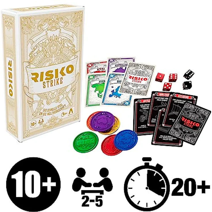 Risiko Strike Karten- und Würfelspiel, strategisches Kartenspiel für 2 − 5 Spieler, 20 Min., Familienspiel, Partyspiel – Bild 2