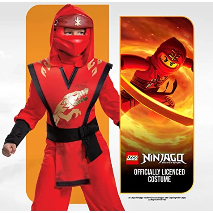 Disguise Offizielles Deluxe Kai LEGO Ninjago Kostüm, Ninja Kostüm für Kinder, Rot, inkl. Maske, ideal für Karneval und Halloween – Bild 2
