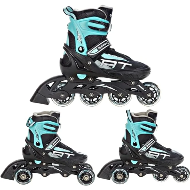 RAVEN Profession 3in1 Inlineskates Triskates Rollschuhe Inliner für Kinder und Erwachsene verstellbar (Black/Mint, 38-42 (25cm-27,5cm)) – Bild 1