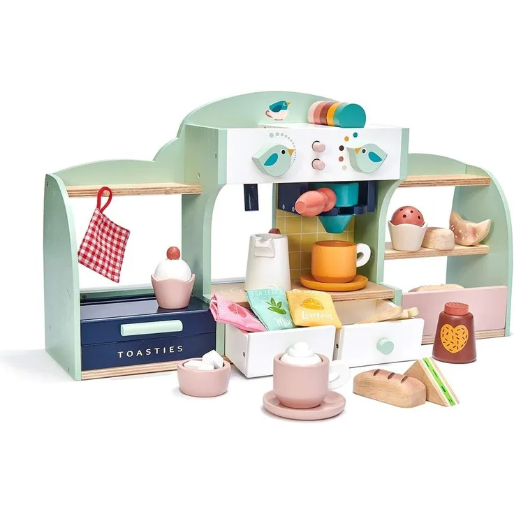 Kinderküchen Zubehör, \"Cafe Birds Nest\", aus Gummibaum Holz, mit Zubehör, tender leaf toys