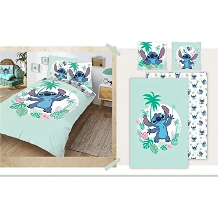 Aymax Parure de lit réversible STCH - Verte - 140 cm x 200 cm, Kinderbettwäsche Lilo & Stitch – Bild 2
