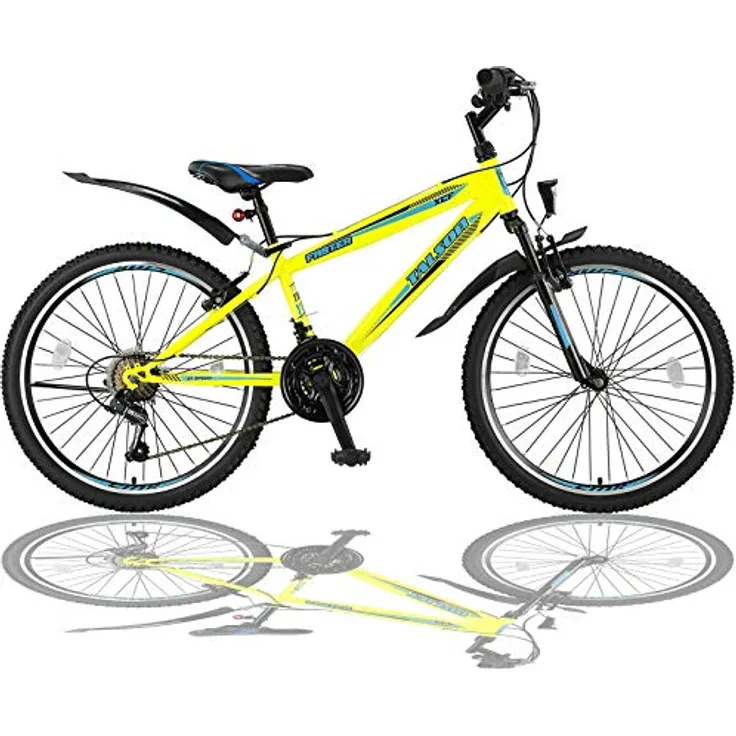 Talson 24 Zoll Mountainbike Fahrrad mit Gabelfederung & Beleuchtung 21-Gang Shimano FST Gelb