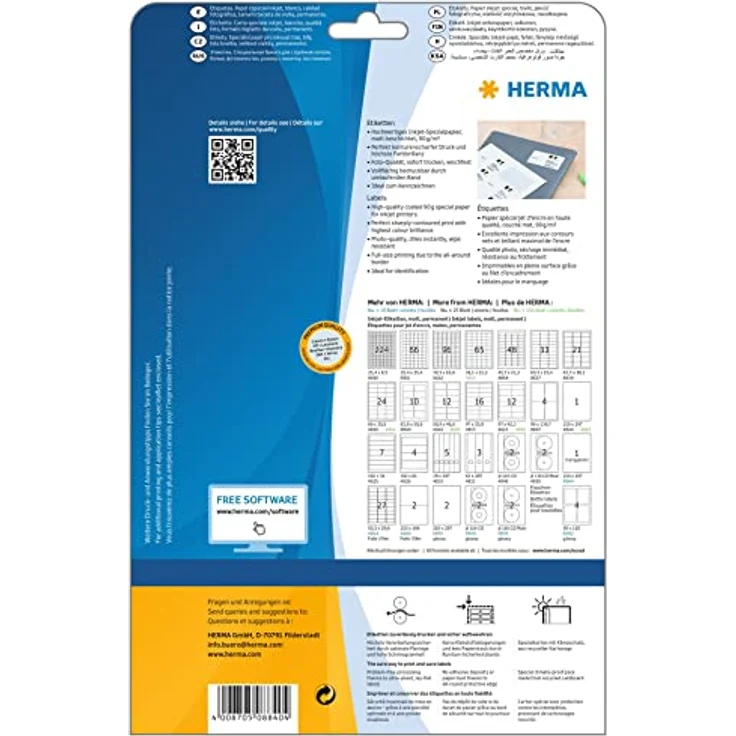 HERMA 8840 Universal Etiketten für Inkjet Drucker DIN A4 (83,8 x 50,8 mm, 25 Blatt, Papier, matt) selbstklebend, bedruckbar, permanent haftende Aufkleber, 250 Klebeetiketten, weiß – Bild 2