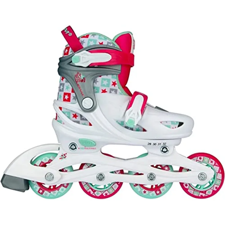 Nijdam Inline Skates Adjustable - Sk8 Star - White/Fuchsia/Mint Green/Silver Grey - 25-28