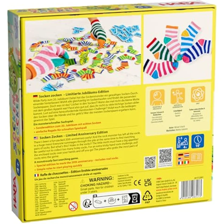 HABA Socken Zocken Jubiläums-Edition Familienspiel ab 4 Jahren Inkl. echter Socken & Holzfiguren 20 Jahre Sonderedition - 2011722001, Brettspiel mit echten Socken & Holzfiguren – Bild 2