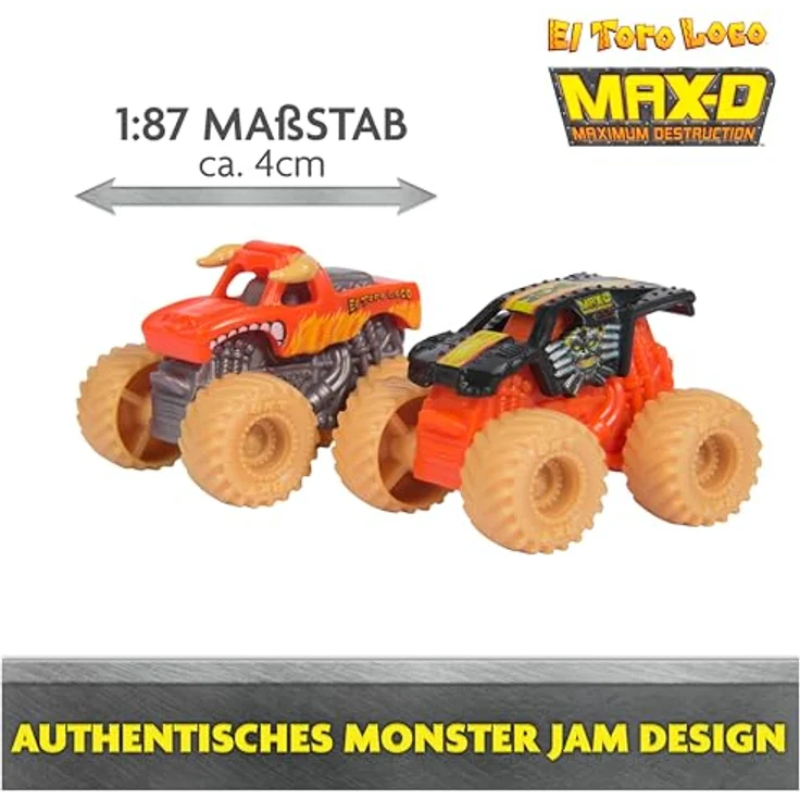 Monster Jam El Toro Loco Venom Velocity Scorpion, Spielset mit 2 Druckguss-Trucks und verstellbarer Rampe, Maßstab 1:87 – Bild 6