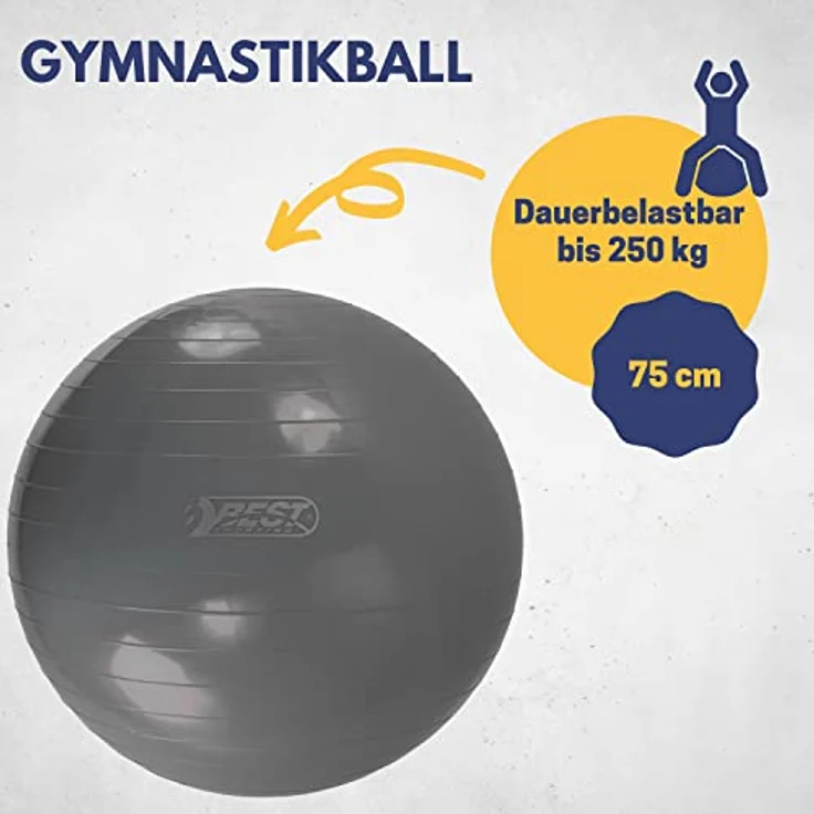 Best Sporting Unisex – Erwachsene Gymnastikball I Trainingsball 65cm, 75cm oder 85cm I Für Therapie- und Rehabilitationseinheiten I Belastung bis 250kg I Pilates Ball I Fitnessball für zu Hause – Bild 2