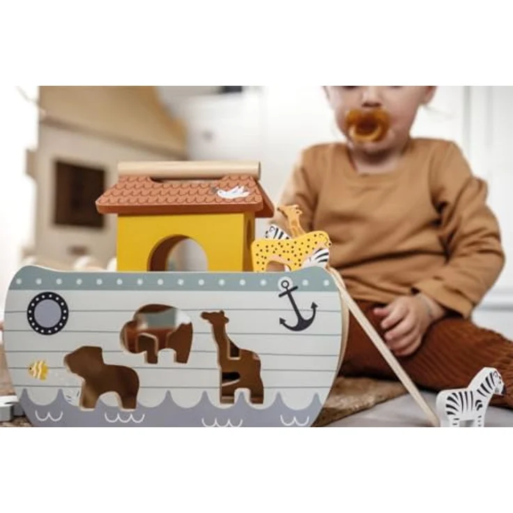 Small Foot Steckspielzeug Steckspiel Arche Noah Safari, 2-in-1 Holzspiel mit 15 Figuren und motorischen Lernmöglichkeiten – Bild 2