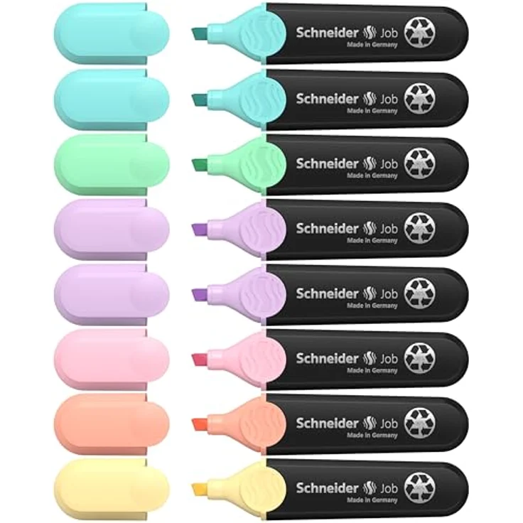 Schneider Job 150 Pastell Textmarker (aus recyceltem Kunststoff, ausgezeichnet mit Der blaue Engel) 8er Etui sortiert, trendige Pastell-Farben, türkis, mint, flieder, rosé, pfirsich, vanille – Bild 1
