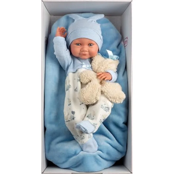 Llorens Babypuppe Nico mit Kissen, blau, 40cm, Made in Europe – Bild 6