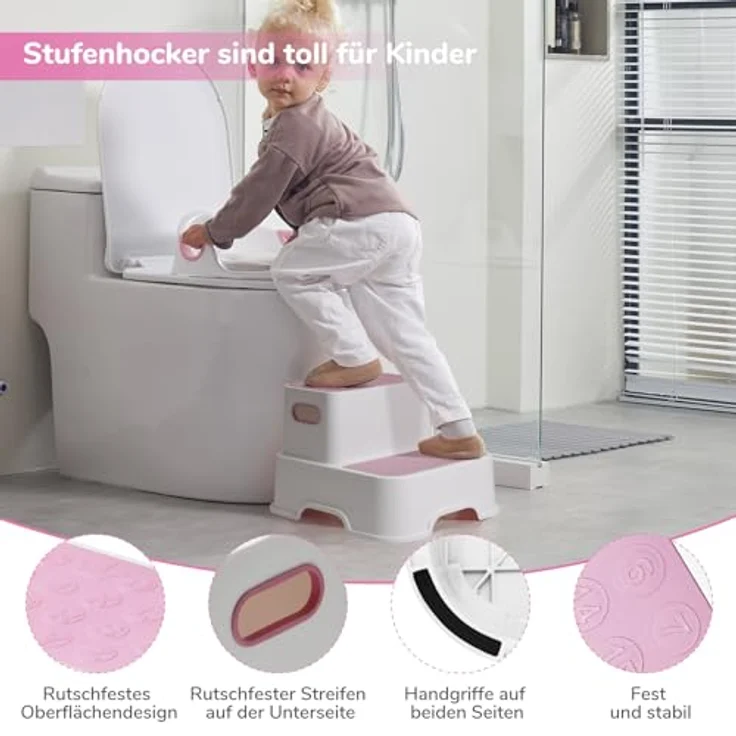 DEANIC Toilettensitz für Kinder mit Tritthocker und 2 Stufen Hocker, bequem mit Spritzschutz, rosa – Bild 4