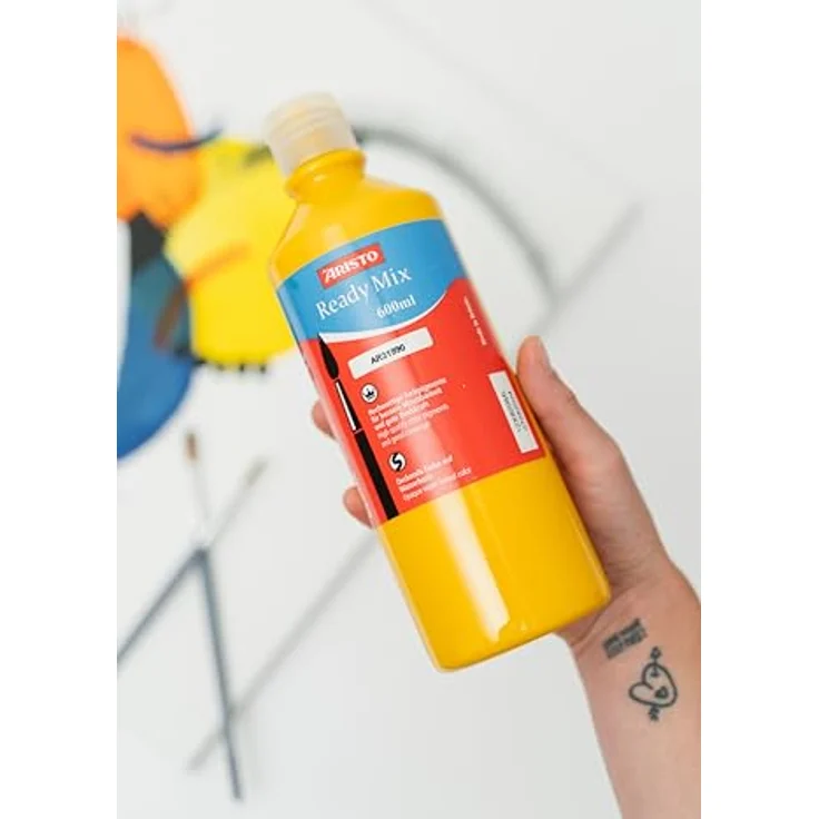 Aristo Ready Mix Flüssigfarbe Set, 12 x 600 ml, wasserlösliche Temperafarben auf Wasserbasis mit mattem Finish, ergonomische Dosierflasche, biologisch abbaubar – Bild 2