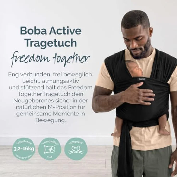 Boba Freedom Together Babytragetuch, Leichte & Atmungsaktive Babytrage aus Elastischem Mesh für Neugeborene und Kleinkinder (3,2–15,9 kg), Schwarz – Bild 3