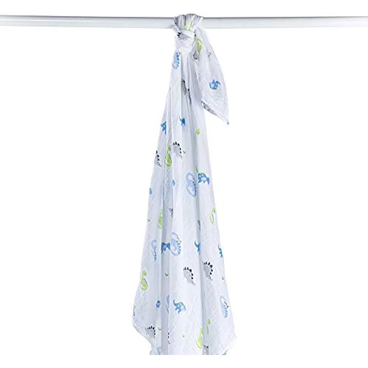 Lulujo Baby-Mulltuch Spucktuch mit schönem Motiv Dino 120 x 120 cm Baumwolle – Bild 4