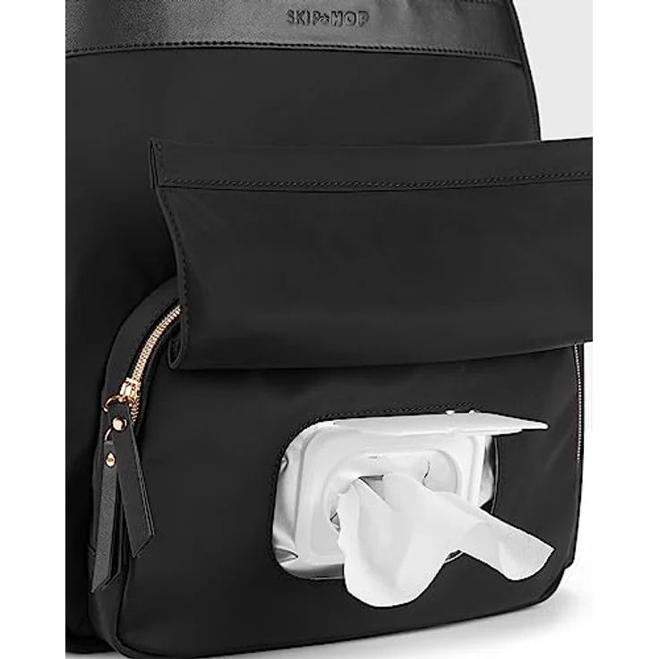 Skip Hop Envi Luxe Eco Wickelrucksack, schwarz, nachhaltig aus recycelten Materialien, 10 Taschen und Fächer, leicht zugängliches Fach für Feuchttücher – Bild 15