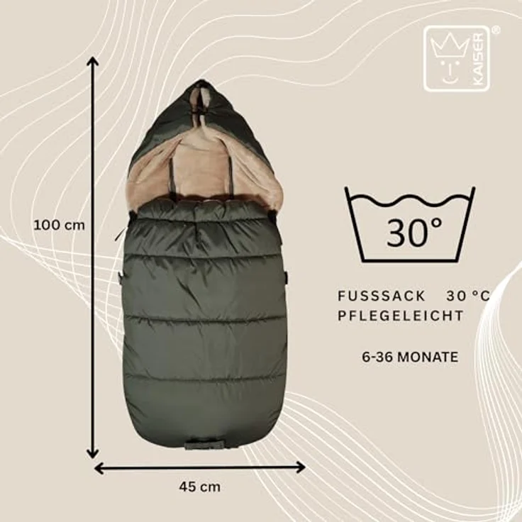 Kaiser Akiko Thermo Kinderwagen Fußsack, 100 x 45 cm, universell passend, waschbar, grau (khaki) – Bild 2