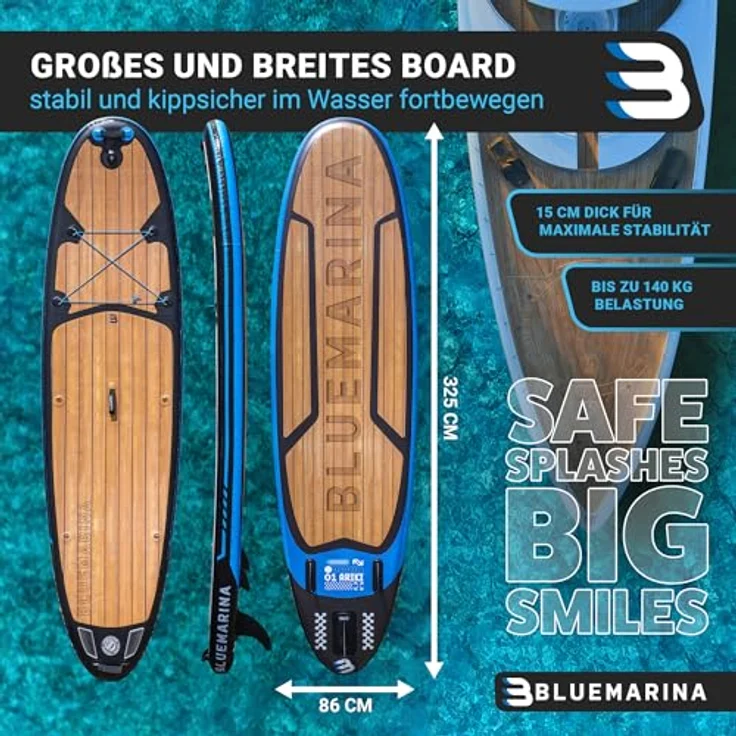 Bluemarina Stand Up Paddle Board aufblasbar | 𝟓 𝐉𝐀𝐇𝐑𝐄 𝐆𝐀𝐑𝐀𝐍𝐓𝐈𝐄 - 140 kg Tragkraft - 325x86x15 cm - Stand Up Paddling Set - Aufblasbares SUP - Surfbrett (Ariki Black Yacht 325x86x15cm) – Bild 3