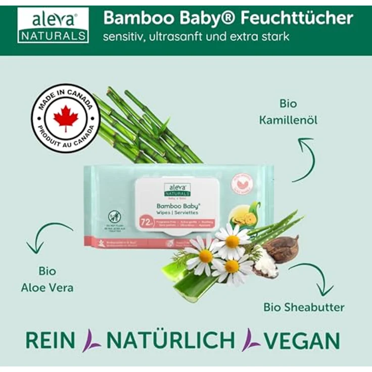 Aleva Naturals Newborn Baby Set, 100% natürliche Pflege für empfindliche Babyhaut, hypoallergen, ohne Parabene & Sulfate, enthält Shampoo, Lotion, Windelcreme & Feuchttücher – Bild 2