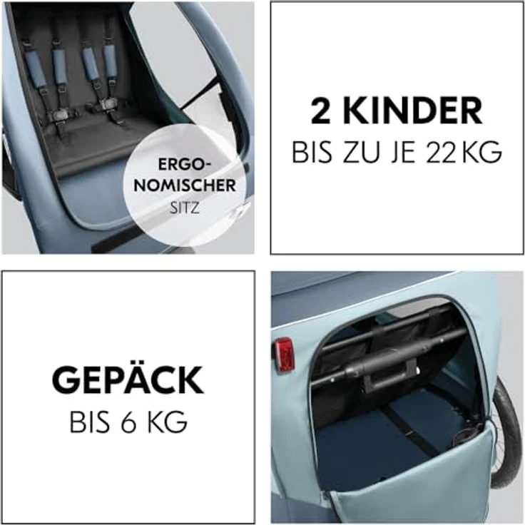 Hauck Dryk Duo Plus, Fahrradanhänger & Buggy mit Hinterradfederung und Gummireifen, blau – Bild 4