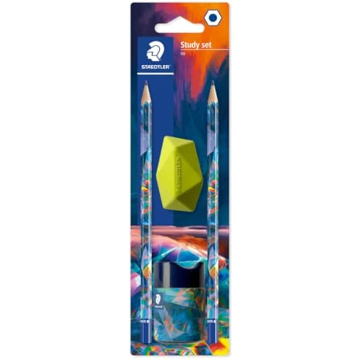 Staedtler 170 Bleistift, Hexagonaler HB Bleistift, Blisterkarte mit 2 Bleistiften, Radierer in Diamantform und Einzelspitzdose – Bild 1
