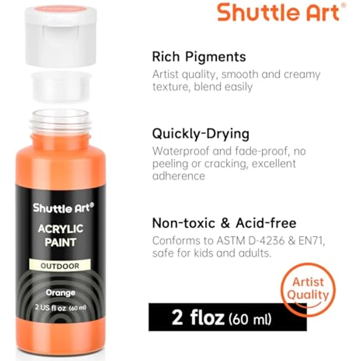 Shuttle Art Outdoor Acrylfarben Set, 25 wasserfeste Acrylfarben in 60ml Flaschen, inklusive 3 nachtleuchtenden und 2 Metallicfarben, für Stein, Leinwand und Holz – Bild 4