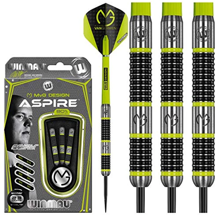 WINMAU Michael Van Gerwen MvG Aspire, 23g Profi Wolfram Steeltip Dartpfeile Set mit Nylon-Schäften und Prism Delta Flights – Bild 1