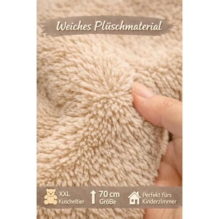 Tendertoys Kuscheltier Hase XXL 70 cm, weiches Plüschtier in braun-pastell mit langen Ohren, ideal zum Spielen, Schlafen und Dekorieren, Geschenk für Kinder – Bild 4
