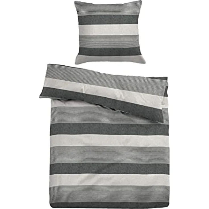 TOM TAILOR 0849790 Bettwäsche Garnitur mit Kopfkissenbezug Melange Flanell Gradual Stripes 1x 155x220 cm + 1x 80x80 cm black