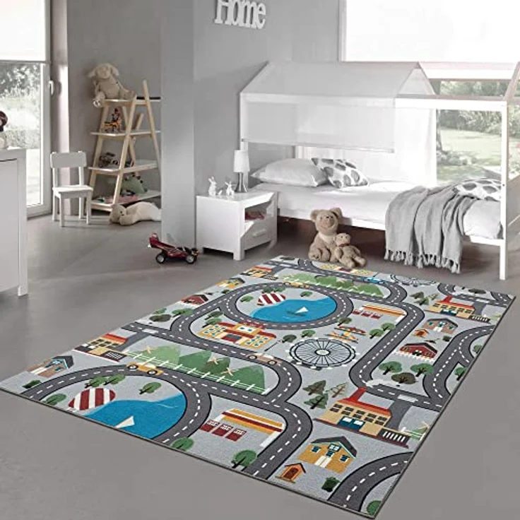 Teppich-Traum Kinder Spielteppich Stadtlandschaft grau, 100x200 cm, rutschfest und allergikerfreundlich, OEKO-TEX zertifiziert – Bild 1