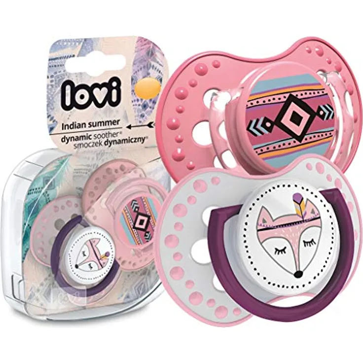 LOVI dynamischer Silikon-Schnuller 18+ Monate, Hygienische Abdeckung, Beruhigende Wirkung, Schützt den Saugreflex, BPA frei, Kann ausgekocht werden, Indian Summer Girl, Rosa - Preisvergleich