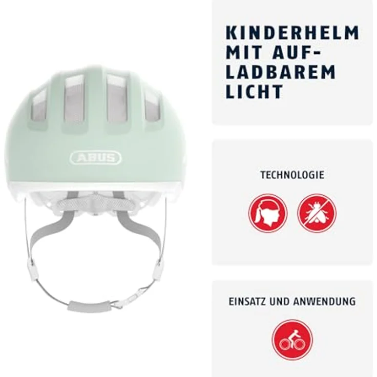 ABUS Kinderhelm Smiley 3.0 LED - Fahrradhelm mit Licht - Tiefe Passform & Platz für einen Zopf - für Mädchen und Jungs - Pure Mint, Größe S – Bild 2