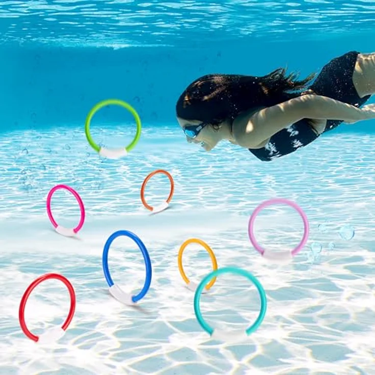 JOYIN Bunte Pool-Ringe für Kinder, 8er Set Tauchspielzeug in leuchtenden Farben, 14 cm, ungiftig, ideal für Unterwasser-Training und Wasserspaß – Bild 3