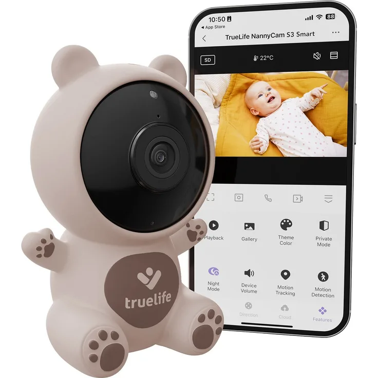 TrueLife Babyphone TrueLife NannyCam S3 Smart, Full-HD-Bild, Unbegrenzte Reichweite, Flexibler Halter